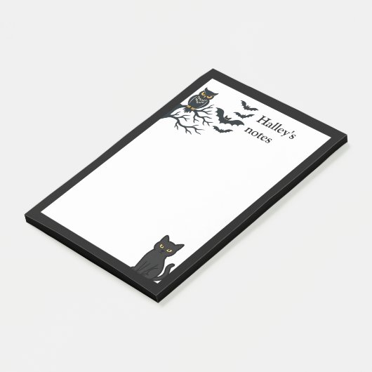 Spooky owl, bats and black cat post-it klebezettel (angewinkelt)