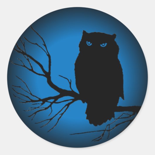 Spooky Owl Blue Moon Runder Aufkleber (Vorderseite)
