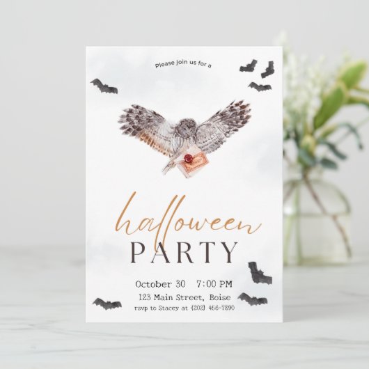 Spooky Owl Fall Halloween-Party Einladung (Stehend Vorderseite)
