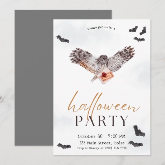 Spooky Owl Fall Halloween-Party Einladung (Vorne/Hinten)
