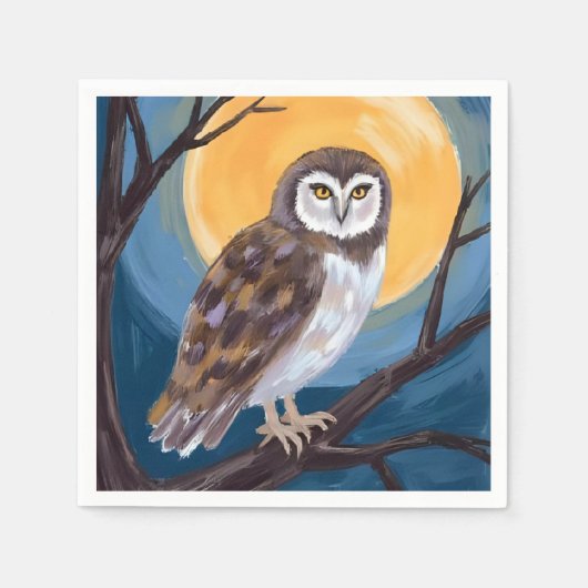 Spooky Owl | Full Moon Happy Halloween Serviette (Vorderseite)