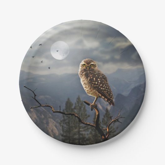 Spooky Owl Moon Graphic Pappteller (Vorderseite)