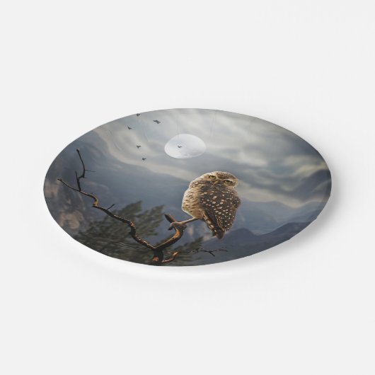 Spooky Owl Moon Graphic Pappteller (Schrägansicht)