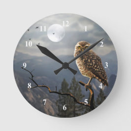 Spooky Owl Moon Graphic Runde Wanduhr