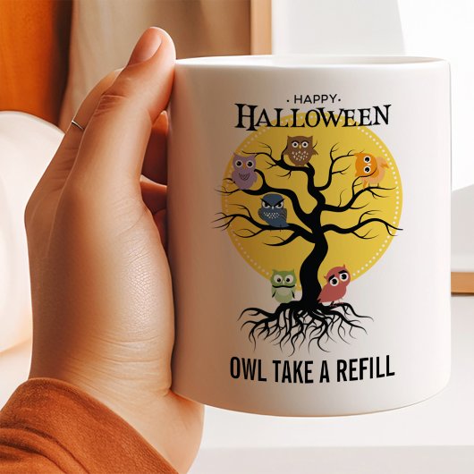 Spooky Owls Familienbaum Halloween Kaffeetasse