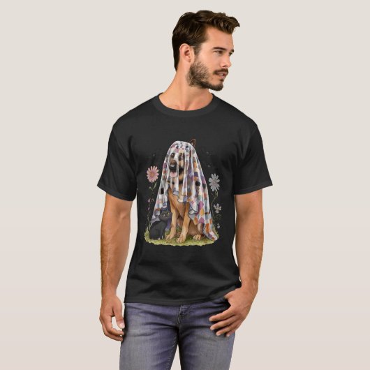 Spooky Patchwork Floral Ghost German Shepherd Dog  T-Shirt (Vorne ganz)