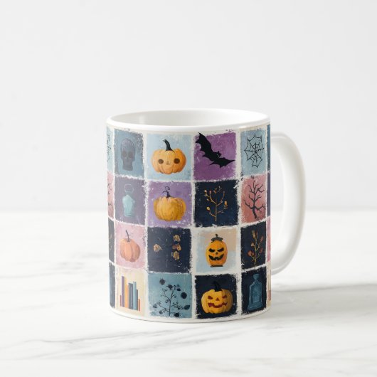 Spooky Patchwork Halloween Icons Muster Kaffeetasse (VorderseiteRechts)