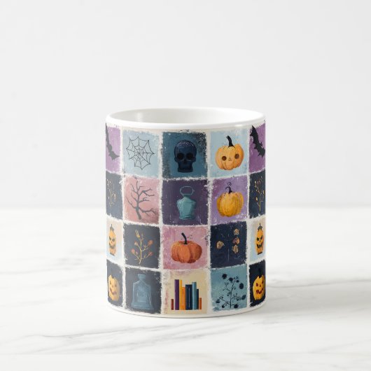 Spooky Patchwork Halloween Icons Muster Kaffeetasse (Mittel)