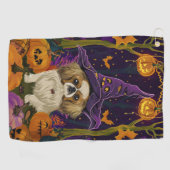 Spooky Pekingese Hund Halloween Hexe und Pumpkin Golfhandtuch (Horizontal)
