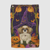 Spooky Pekingese Hund Halloween Hexe und Pumpkin Golfhandtuch (Vorderseite)