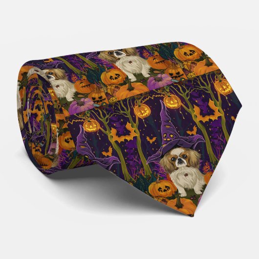 Spooky Pekingese Hund Halloween Hexe und Pumpkin Krawatte (Gerollt)