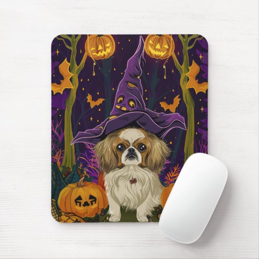 Spooky Pekingese Hund Halloween Hexe und Pumpkin Mousepad (Mit Mouse)