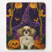 Spooky Pekingese Hund Halloween Hexe und Pumpkin Mousepad (Vorne)