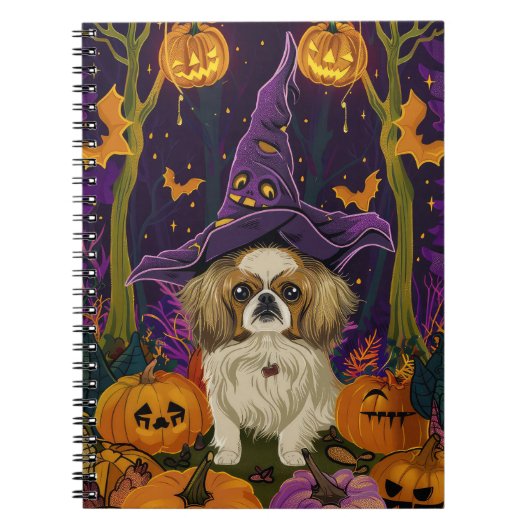 Spooky Pekingese Hund Halloween Hexe und Pumpkin Notizblock (Vorderseite)