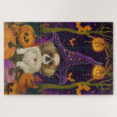 Spooky Pekingese Hund Halloween Hexe und Pumpkin Puzzle (Horizontal)