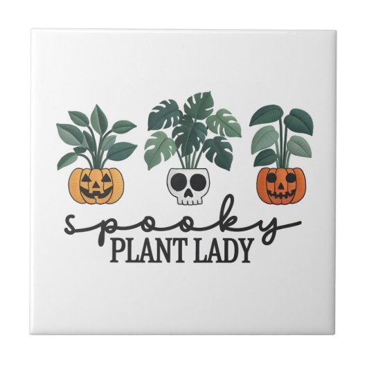 Spooky Pflanze Lady Halloween Monstera Design Fliese (Vorderseite)