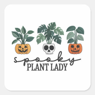Spooky Pflanze Lady Halloween Monstera Design Quadratischer Aufkleber