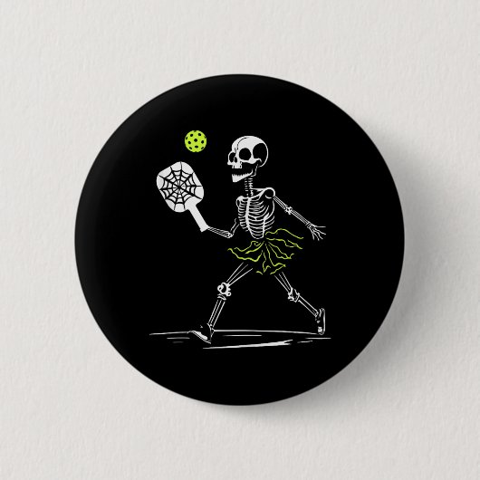 Spooky Pickleball Halloween Skelett Frauen tanzt z Button (Vorderseite)