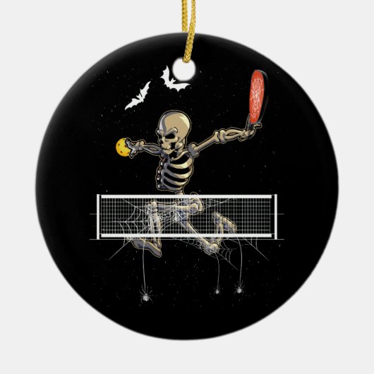 Spooky Pickleball Skeleton Player Fan Halloween Pi Keramik Ornament (Vorne)