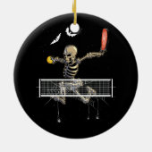 Spooky Pickleball Skeleton Player Fan Halloween Pi Keramik Ornament (Hinten)