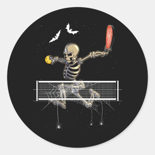 Spooky Pickleball Skeleton Player Fan Halloween Pi Runder Aufkleber (Vorderseite)