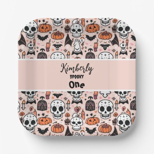 Spooky Pink Halloween Thema Tile Custom Spooky One Pappteller (Vorderseite)