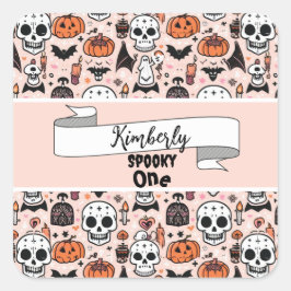 Spooky Pink Halloween Thema Tile Custom Spooky One Quadratischer Aufkleber