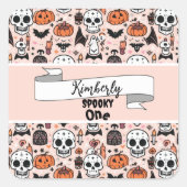 Spooky Pink Halloween Thema Tile Custom Spooky One Quadratischer Aufkleber (Vorderseite)