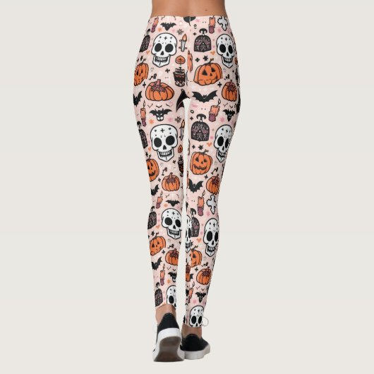 Spooky Pink Halloween Thema Tile Leggings (Rückseite)