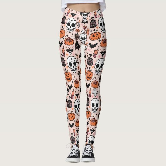 Spooky Pink Halloween Thema Tile Leggings (Vorderseite)