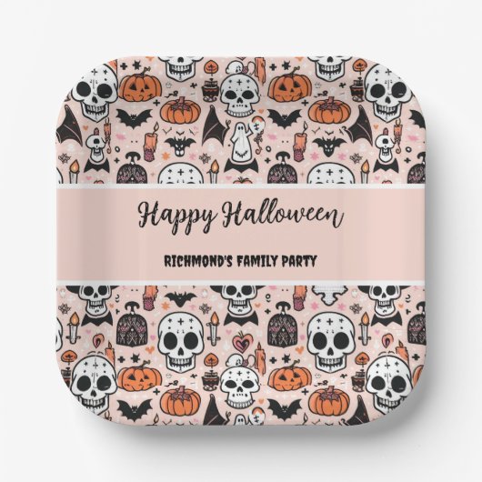 Spooky Pink Halloween Thema Tile Pappteller (Vorderseite)