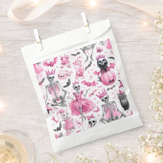 Spooky Pink Skeleton Prinzessin Halloween Fvor Bag Geschenktütchen (Ausgeschnitten)