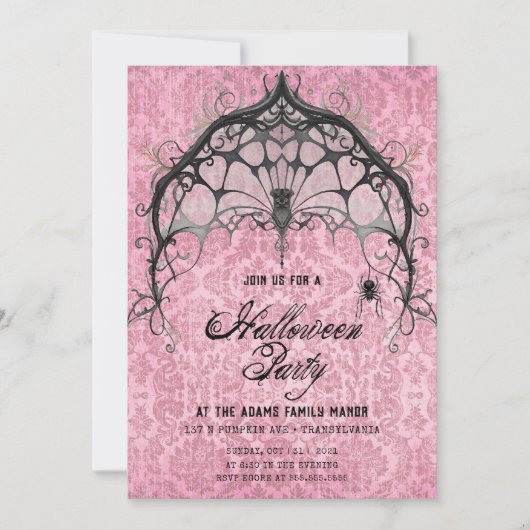Spooky Pink und Black Spider Web-Einladung Einladung (Vorderseite)