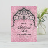 Spooky Pink und Black Spider Web-Einladung Einladung (Stehend Vorderseite)