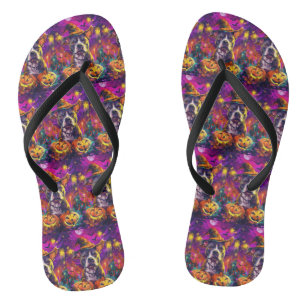 Spooky Pitbull Halloween Hexe und Pumpkin Badesandalen