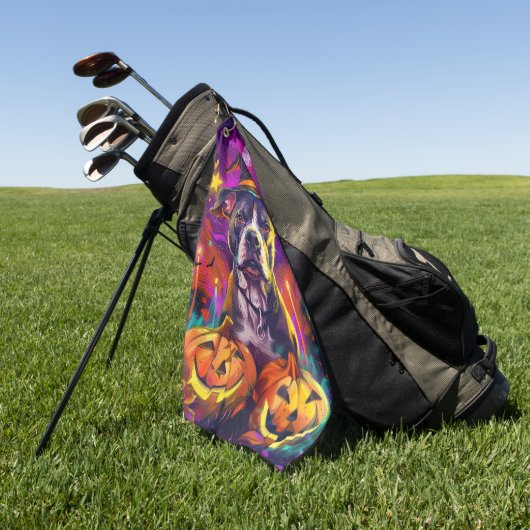 Spooky Pitbull Halloween Hexe und Pumpkin Golfhandtuch (Gras)