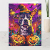 Spooky Pitbull Halloween Hexe und Pumpkin Karte (Vorderseite)