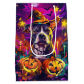 Spooky Pitbull Halloween Hexe und Pumpkin Mittlere Geschenktüte (Rückseite)
