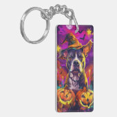 Spooky Pitbull Halloween Hexe und Pumpkin Schlüsselanhänger (Vorderseite links)
