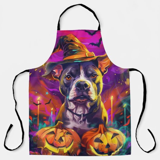 Spooky Pitbull Halloween Hexe und Pumpkin Schürze (Vorderseite)