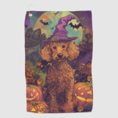 Spooky Poodle Hund Halloween Hexe und Kürbis Golfhandtuch (Vorderseite)