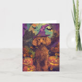 Spooky Poodle Hund Halloween Hexe und Kürbis Karte (Vorderseite)