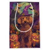Spooky Poodle Hund Halloween Hexe und Kürbis Mittlere Geschenktüte (Vorderseite)