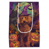 Spooky Poodle Hund Halloween Hexe und Kürbis Mittlere Geschenktüte (Rückseite)