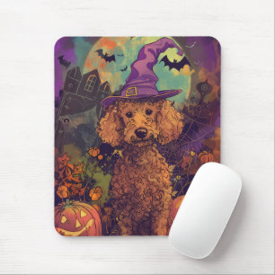Spooky Poodle Hund Halloween Hexe und Kürbis Mousepad