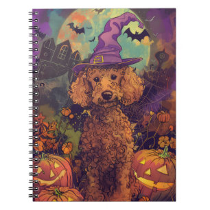 Spooky Poodle Hund Halloween Hexe und Kürbis Notizblock