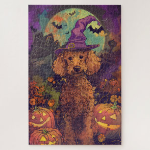 Spooky Poodle Hund Halloween Hexe und Kürbis Puzzle