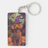 Spooky Poodle Hund Halloween Hexe und Kürbis Schlüsselanhänger (Rückseite)