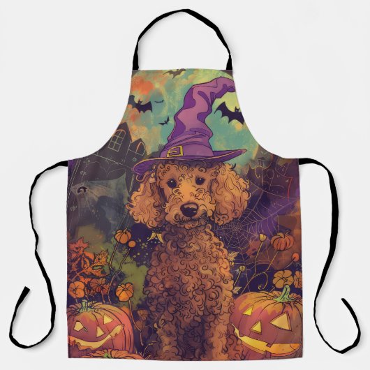 Spooky Poodle Hund Halloween Hexe und Kürbis Schürze (Vorderseite)