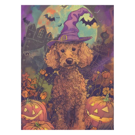 Spooky Poodle Hund Halloween Hexe und Kürbis Tischdecke (Vorderseite)